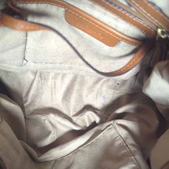 Michael Kors Brown/Tan Signature Coated Leather Jet Set Drawstring Bag Large - Picture 7 of 14